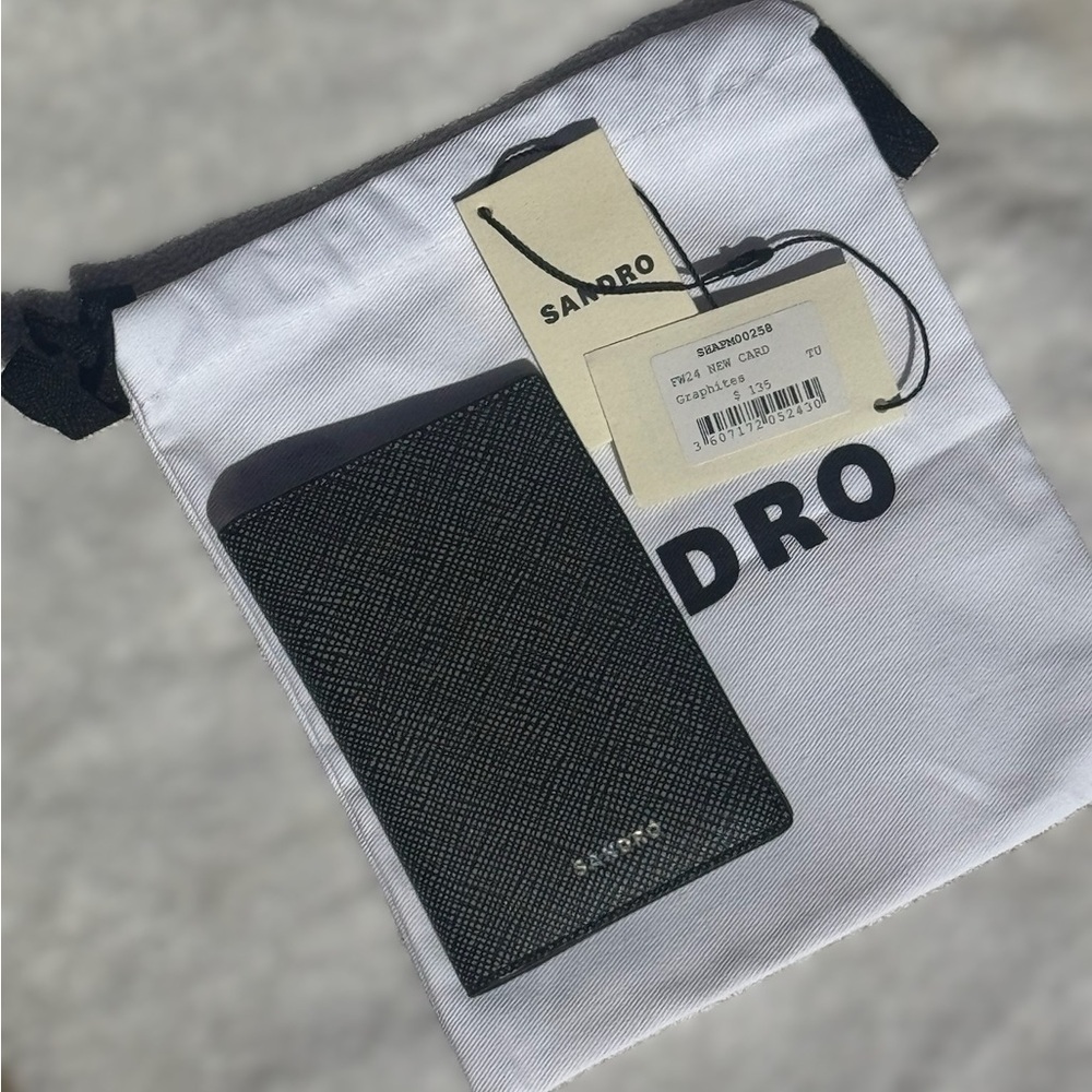 Sandro Black Textured Leather Card Wallet with Silver Logo - Picture 4 of 5